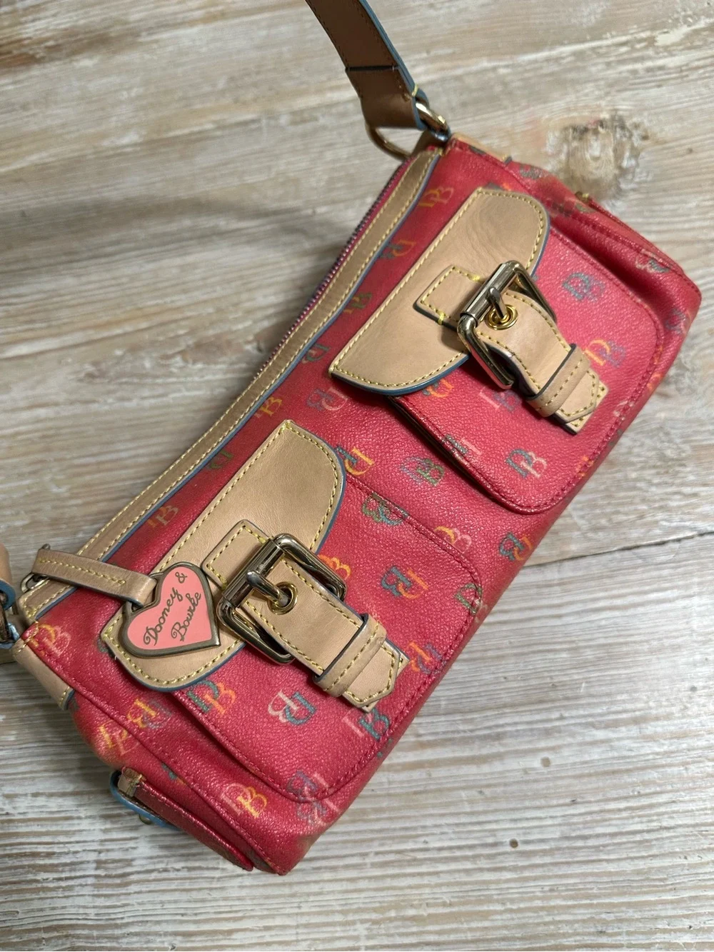 Vintage Dooney and Bourke Y2K Pink Rainbow Monogram Purse Coated Canvas - Picture 1 of 15